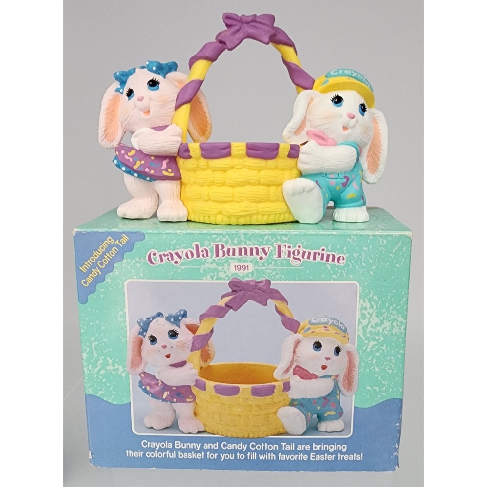 Hallmark Crayola Bunny Figurine 1991 Candy Cotton Tail Easter Basket Vtg Box EUC